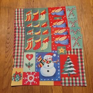 Christmas Placemats Set Of 4 J Brinley Reversible Red Stockings Snowman Trees